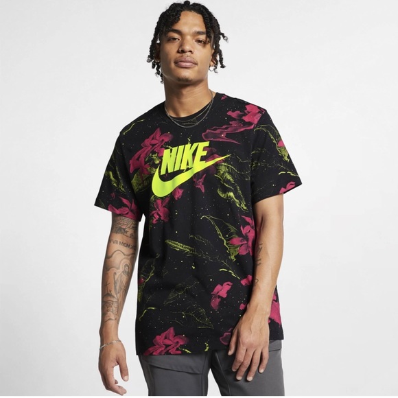 Nike Other - SOLD 🩷🖤 Nike Sportswear Pink Black Floral T-Shirt Neon Swoosh - Men Size Large